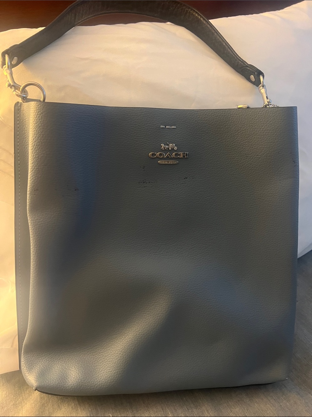 Coach Blue Leather Shoulder Tote with Gold Hardware